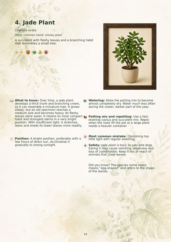Sample jade plant profile from the guide